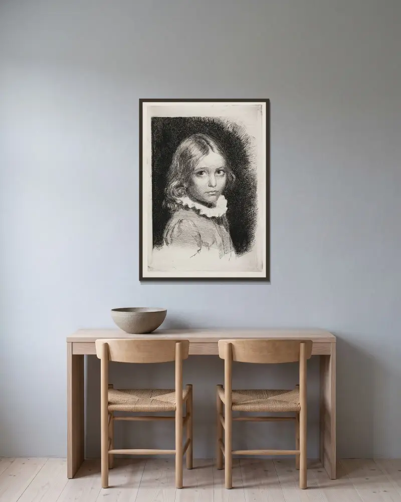 Porträtt av Clara Emilie Rose Bloch av Carl Bloch inramad på en vägg