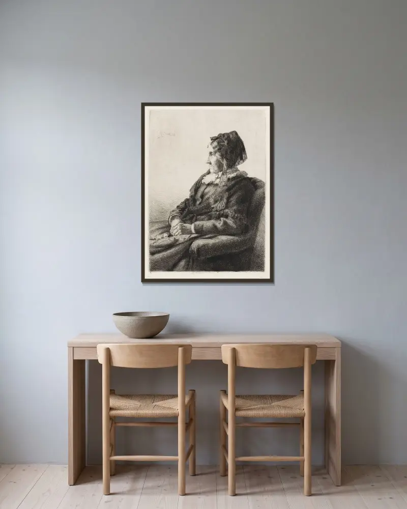 Porträt der Mutter des Künstlers, Frau Ida Emilie Ulrikke Henriette Bloch, geborene Weitzmann von Carl Bloch gerahmt an einer Wand