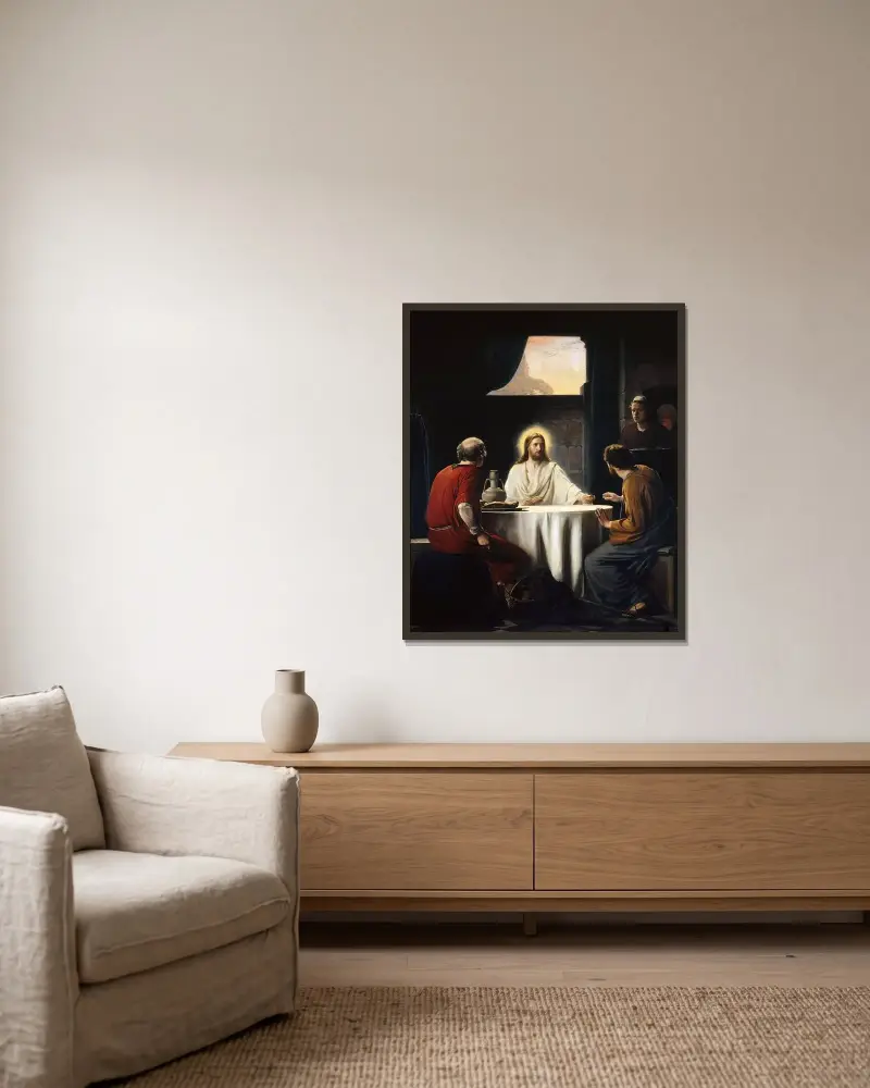 Das Abendmahl in Emmaus von Carl Bloch gerahmt an einer Wand