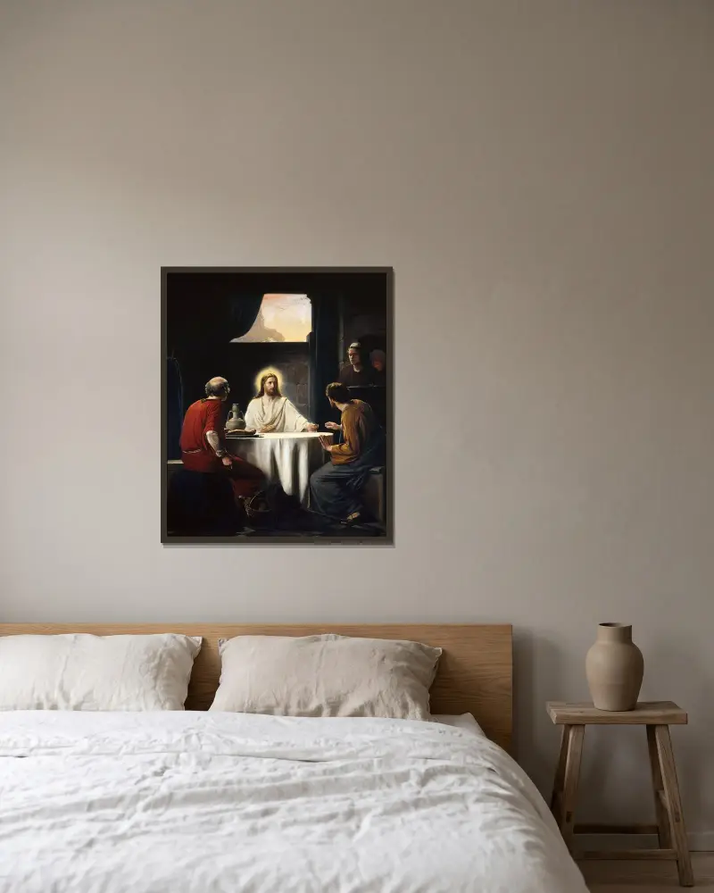 Das Abendmahl in Emmaus von Carl Bloch gerahmt an einer Wand