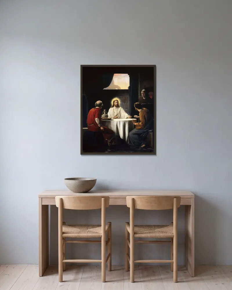 Das Abendmahl in Emmaus von Carl Bloch gerahmt an einer Wand