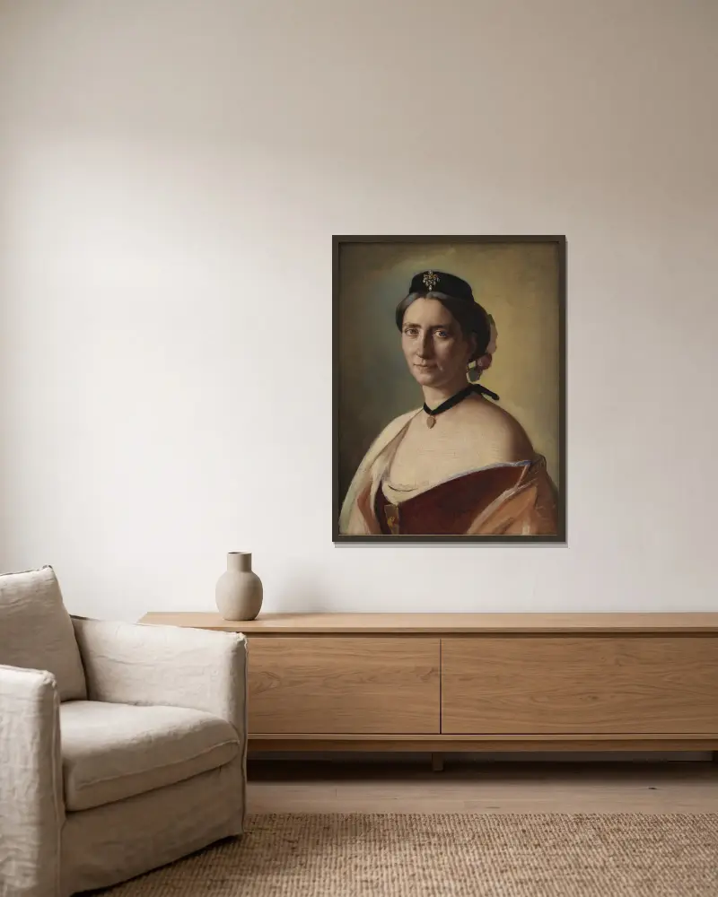 The artist’s wife, Mrs. Alma Bloch, nee Trepka av Carl Bloch inramad på en vägg