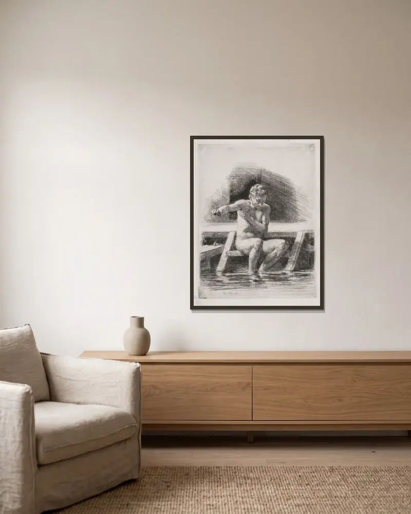 Der badende Mann von Carl Bloch gerahmt an einer Wand