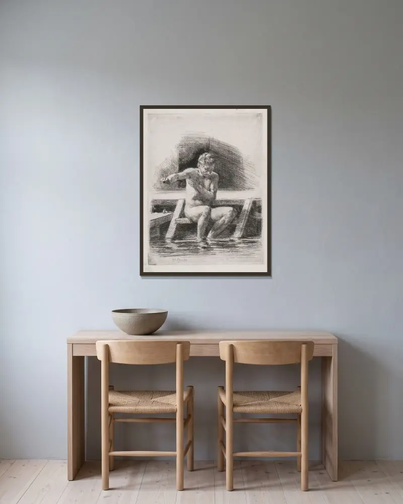 Der badende Mann von Carl Bloch gerahmt an einer Wand