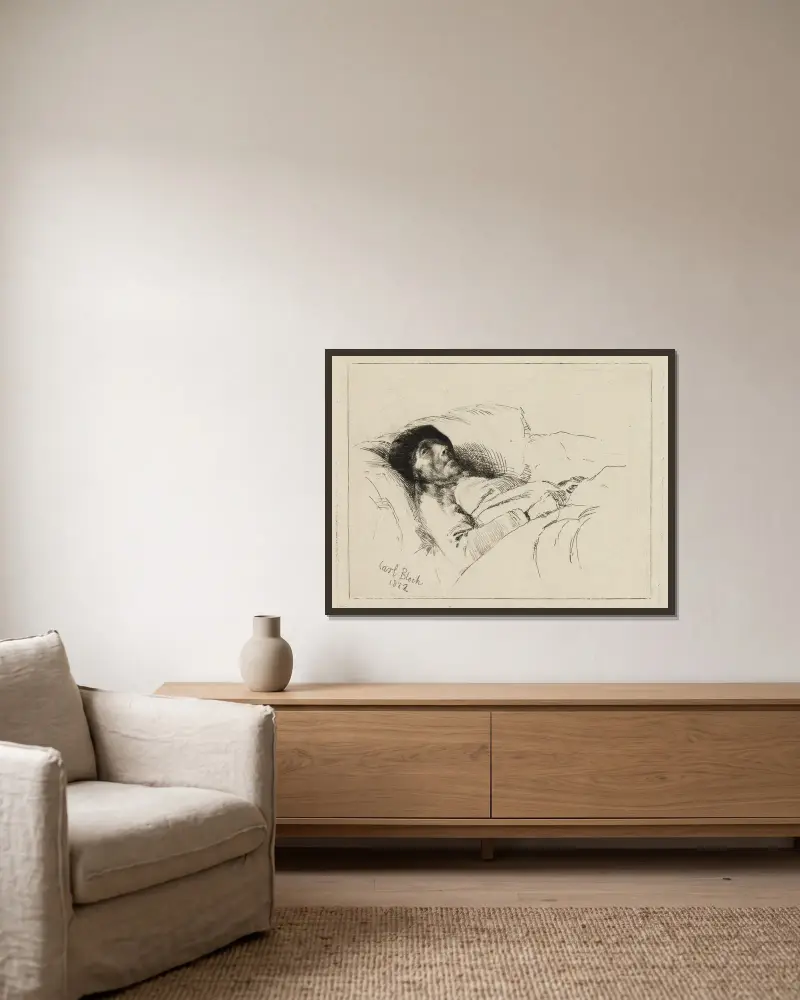 Der kranke alte Mann von Carl Bloch gerahmt an einer Wand