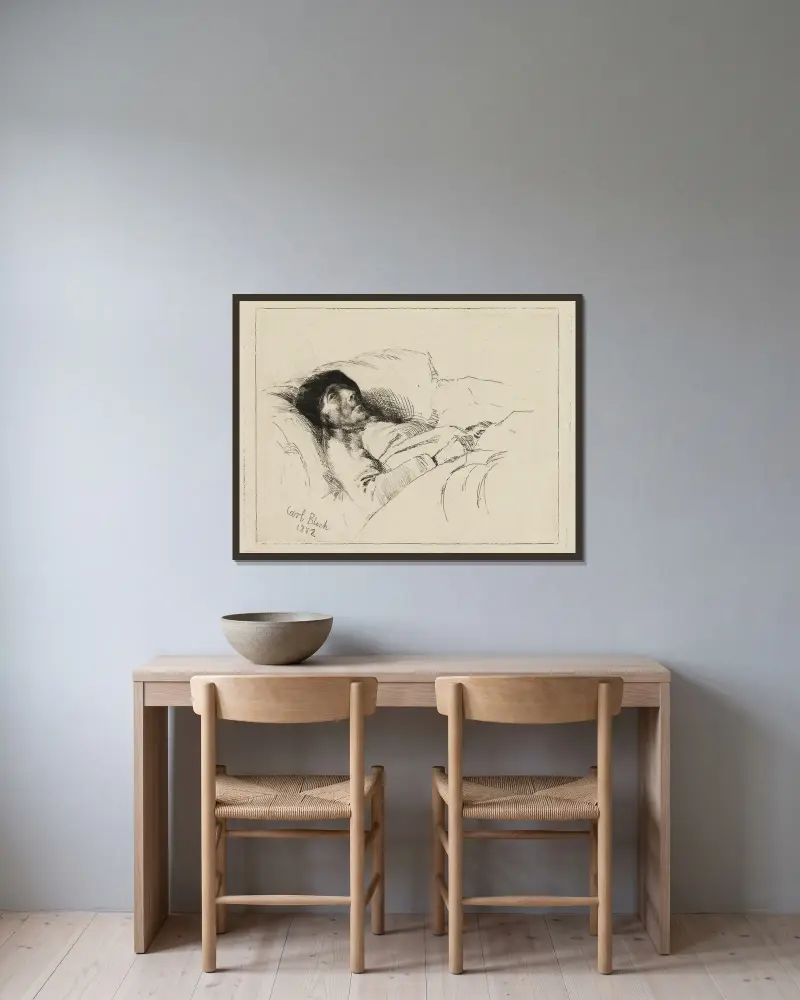 Der kranke alte Mann von Carl Bloch gerahmt an einer Wand