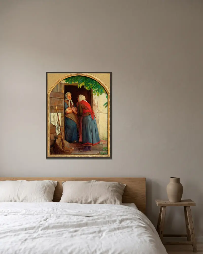 Zwei Frauen im Gespräch von Carl Bloch gerahmt an einer Wand