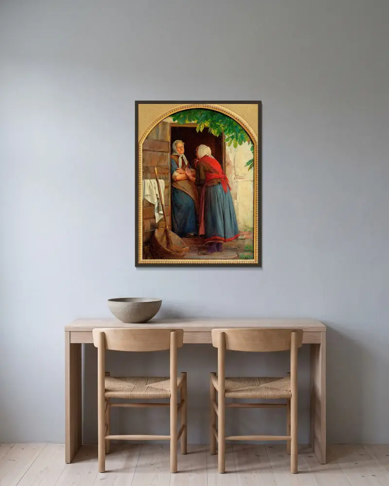 Zwei Frauen im Gespräch von Carl Bloch gerahmt an einer Wand