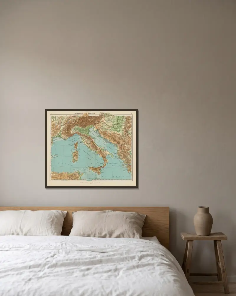 Apenninska halvön av Carl Diercke inramad på en vägg