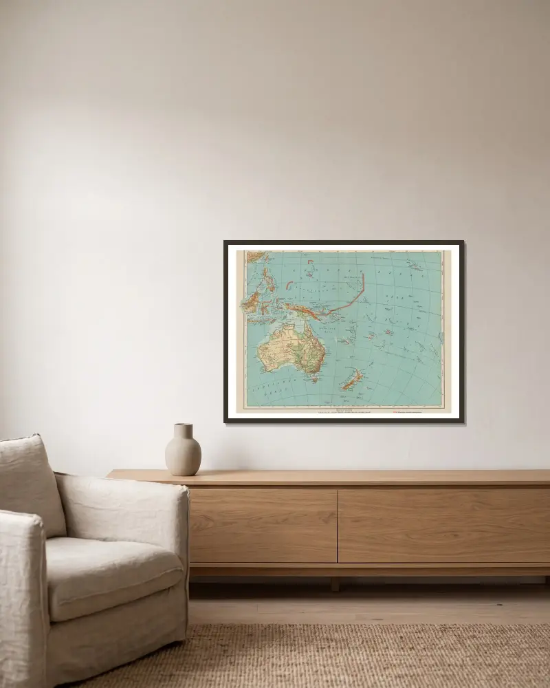 Australien und Polynesien von Carl Diercke gerahmt an einer Wand