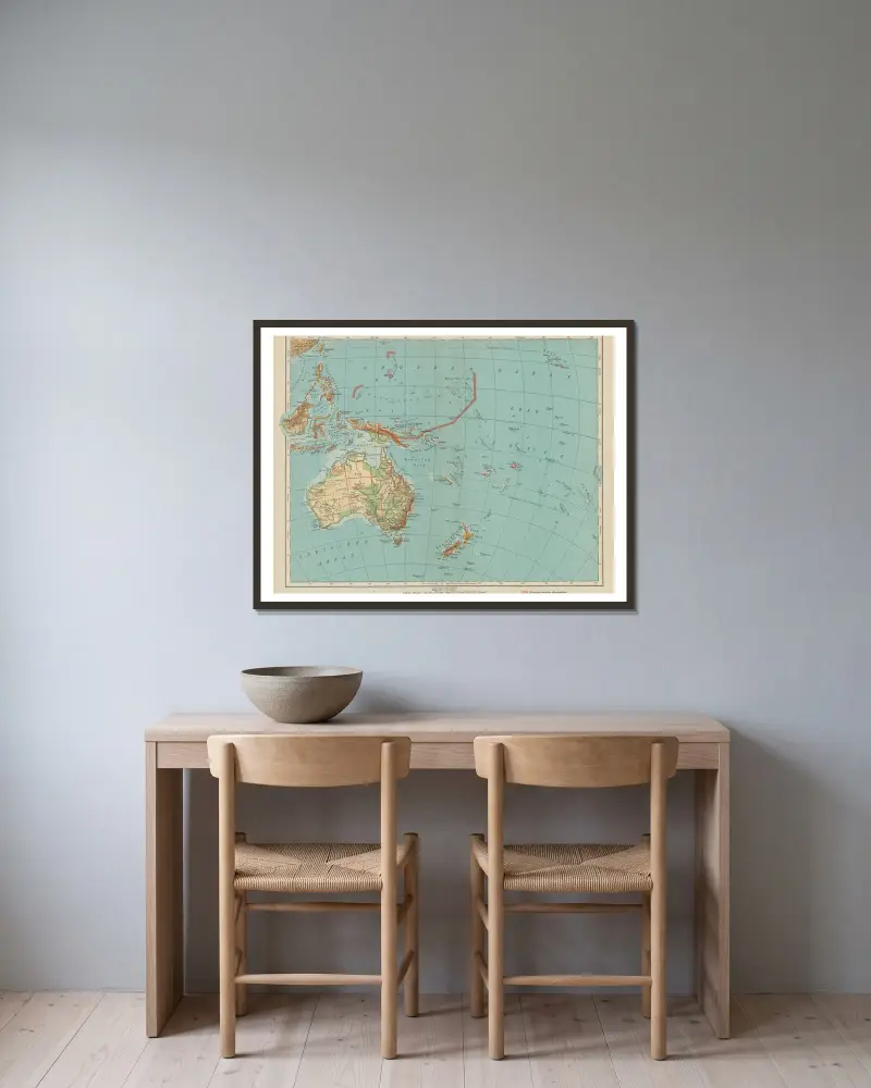 Australien und Polynesien von Carl Diercke gerahmt an einer Wand