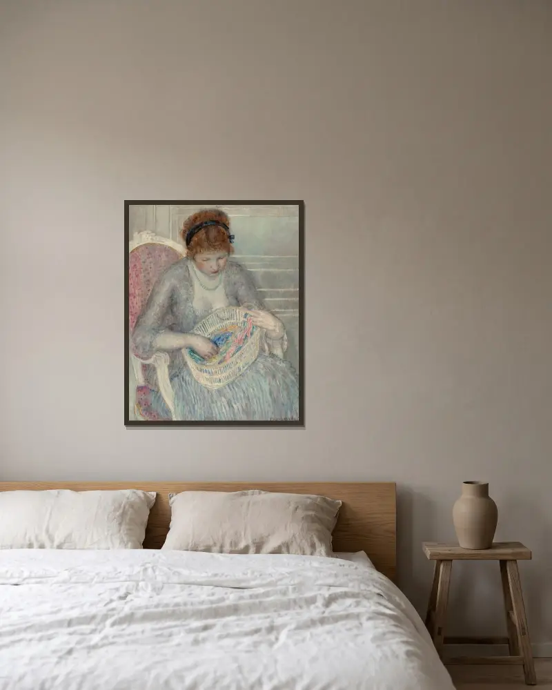 Flicka med korg med band av Frederick Carl Frieseke inramad på en vägg