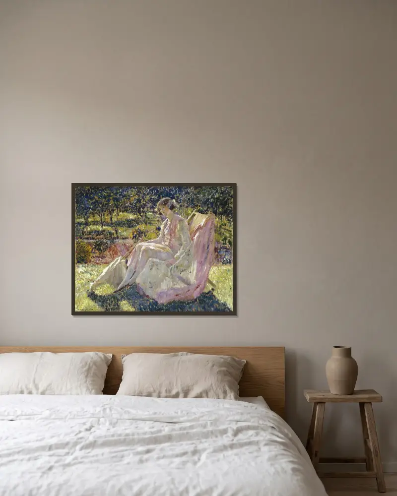 Solbad av Frederick Carl Frieseke inramad på en vägg