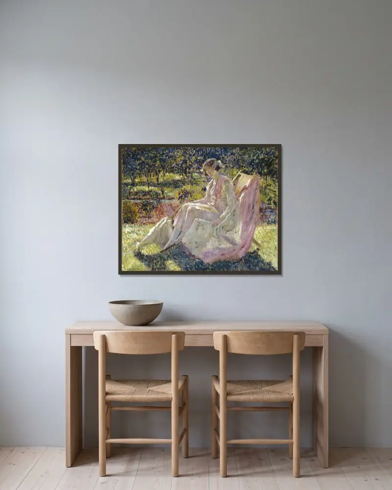 Solbad av Frederick Carl Frieseke inramad på en vägg
