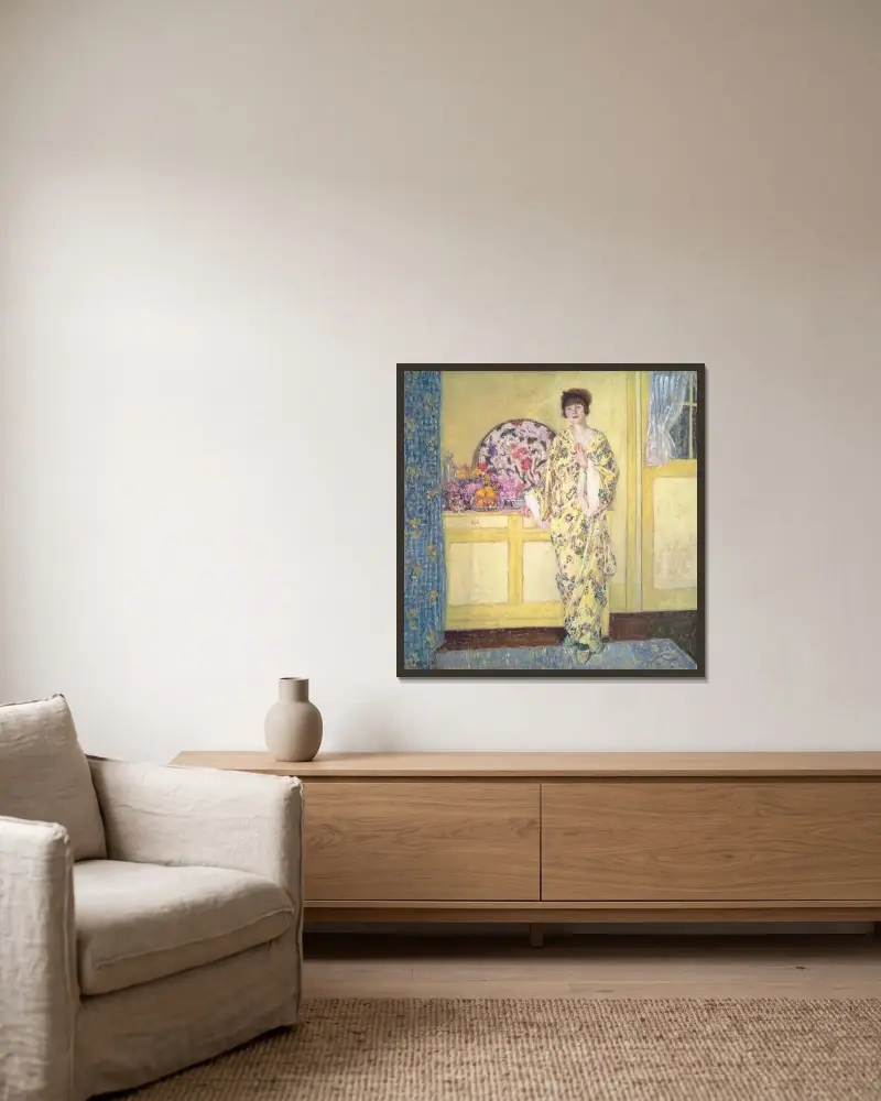 Det gula rummet av Frederick Carl Frieseke inramad på en vägg