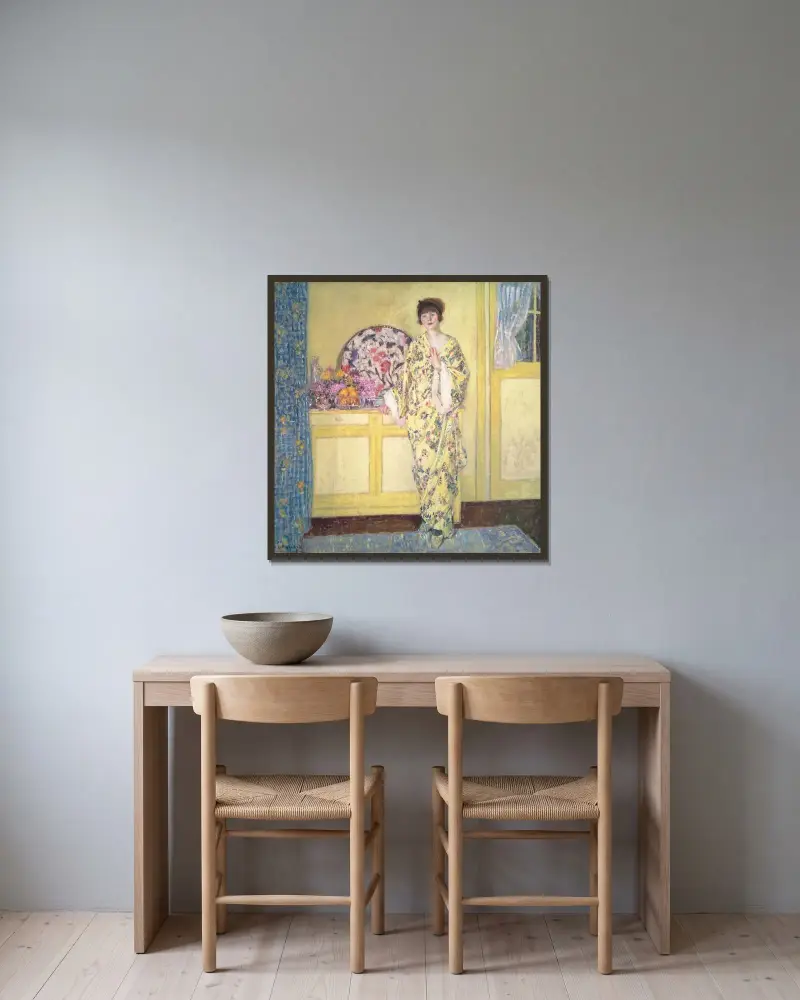 Det gula rummet av Frederick Carl Frieseke inramad på en vägg