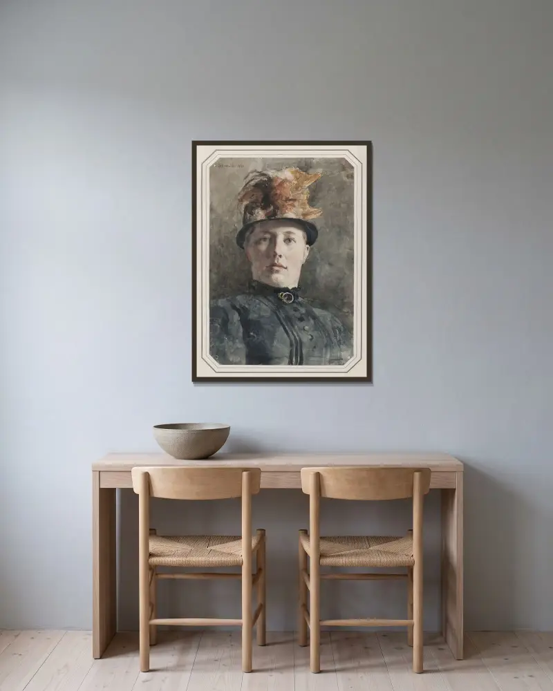 Möjligen Wilhelmina (Mina) Carlson av Carl Hedelin inramad på en vägg