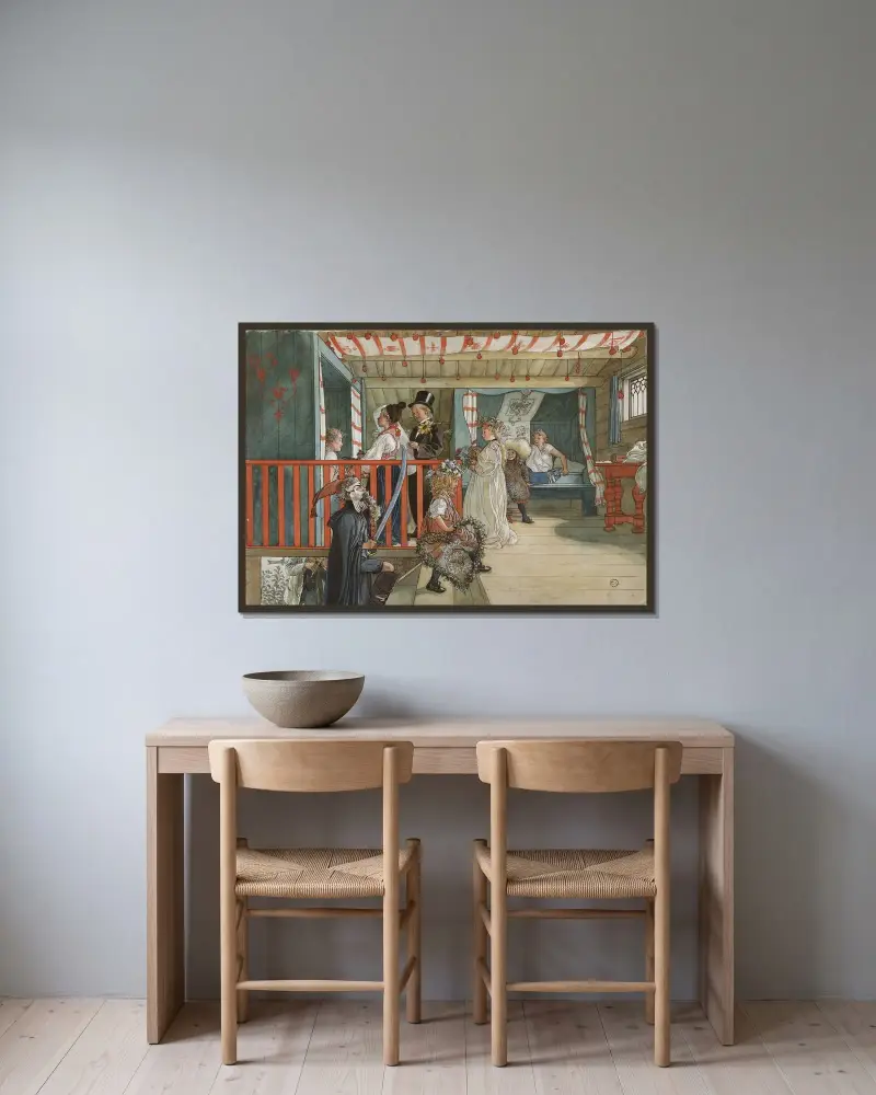 A Day of Celebration av Carl Larsson inramad på en vägg
