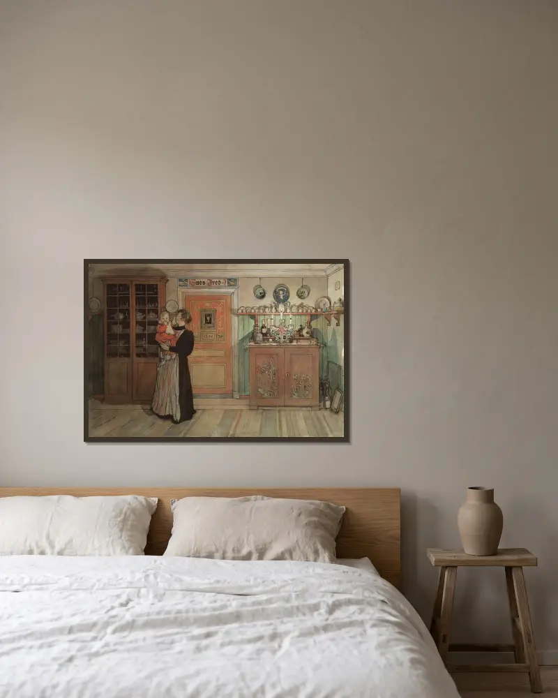 Mellan jul och nyår av Carl Larsson inramad på en vägg