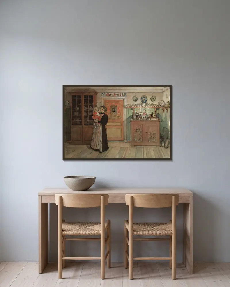 Mellan jul och nyår av Carl Larsson inramad på en vägg