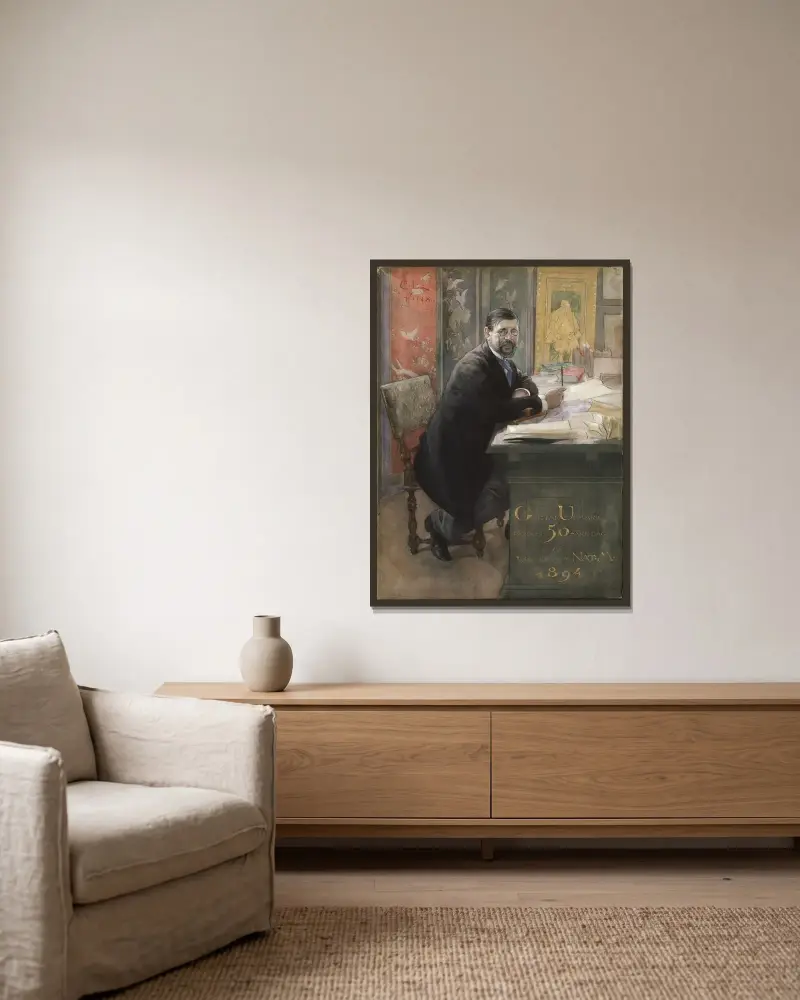 Gustaf Upmark, direktör för Nationalmuseum av Carl Larsson inramad på en vägg