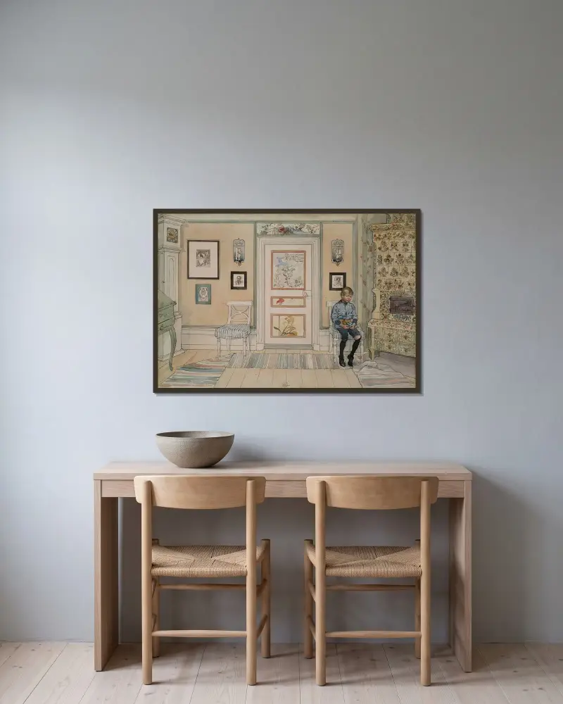 V hörnet, Carl Larsson v rámu na stěně