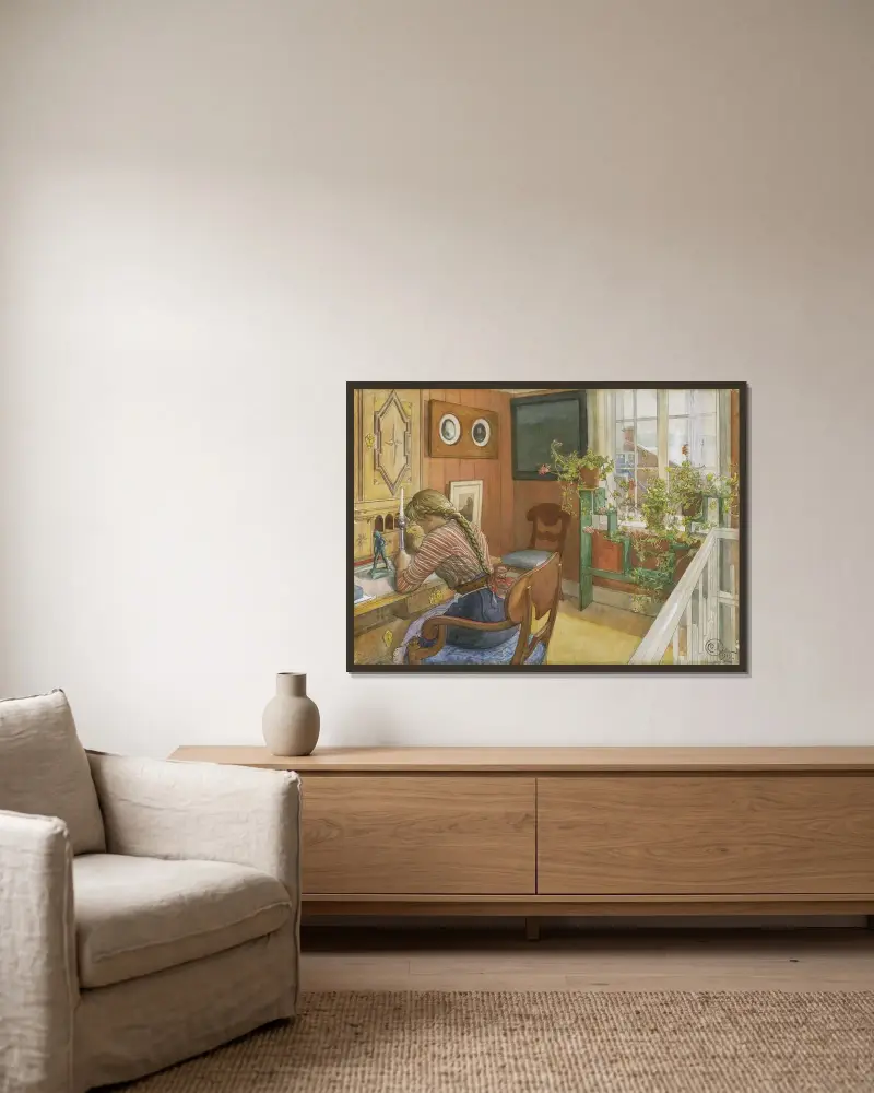 Briefschreiben von Carl Larsson gerahmt an einer Wand