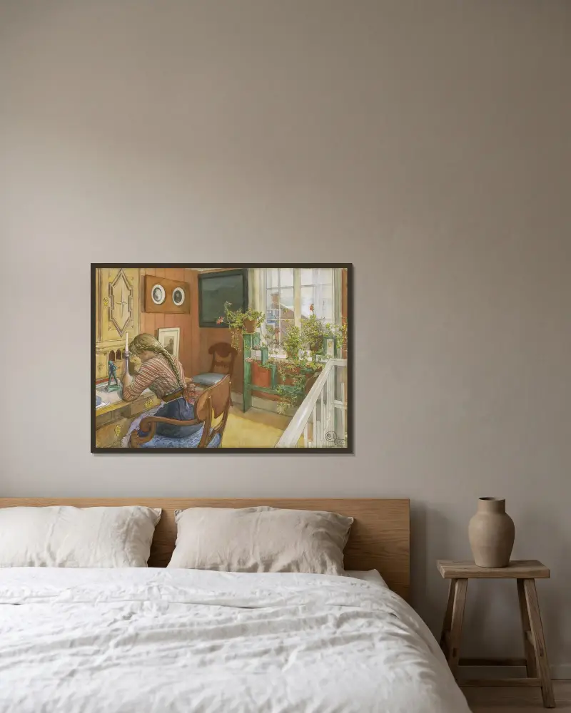 Briefschreiben von Carl Larsson gerahmt an einer Wand