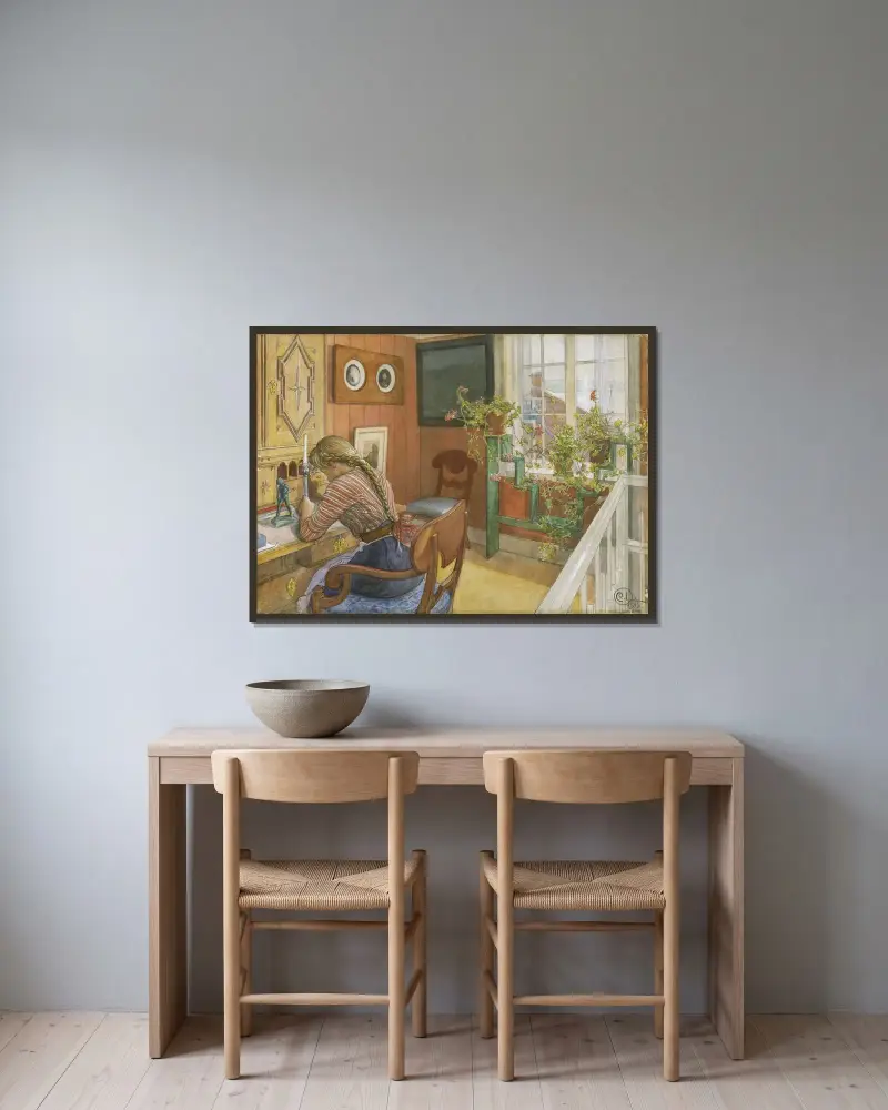 Briefschreiben von Carl Larsson gerahmt an einer Wand