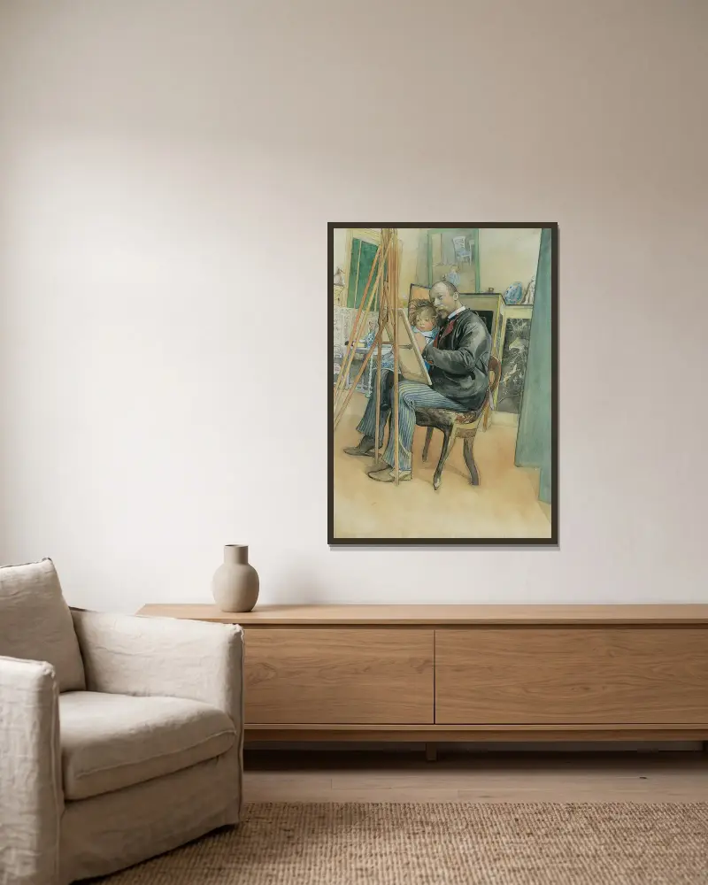 Zrcadlový obraz s Britou, Carl Larsson v rámu na stěně