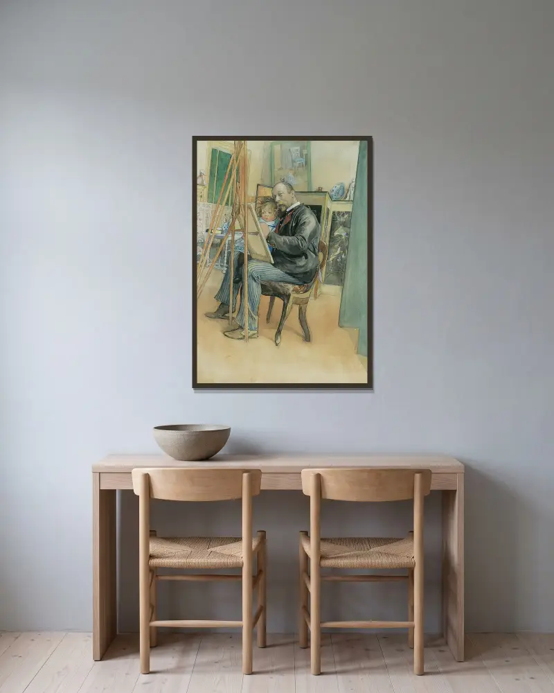 Zrcadlový obraz s Britou, Carl Larsson v rámu na stěně