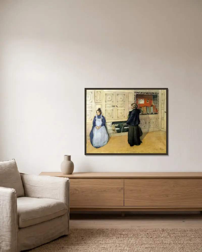Mor och dotter av Carl Larsson inramad på en vägg