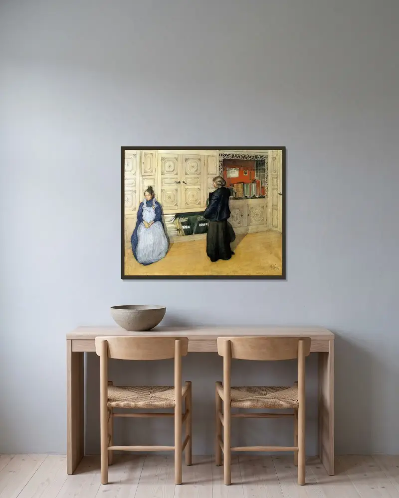 Mor och dotter av Carl Larsson inramad på en vägg