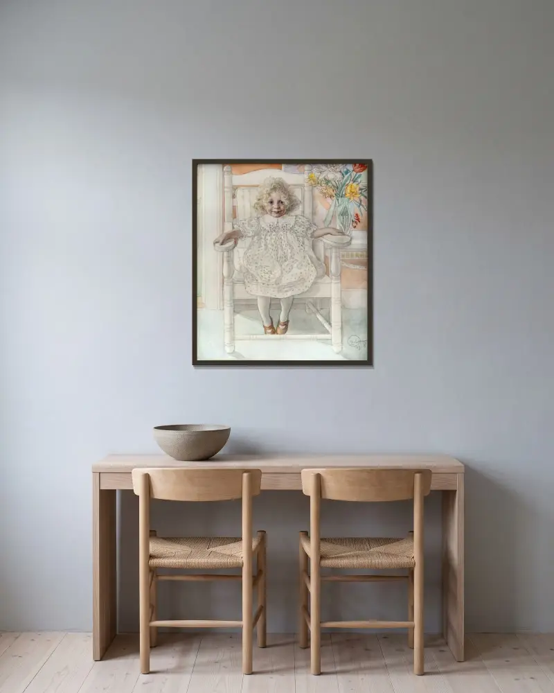Porträtt av Inga-Maria Thiel av Carl Larsson inramad på en vägg