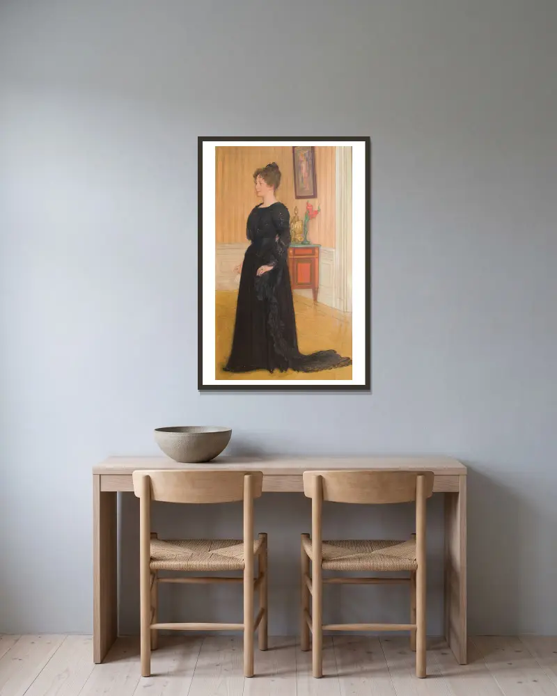Porträtt av fru Signe Thiel, 1900 – nr 1 av Carl Larsson inramad på en vägg