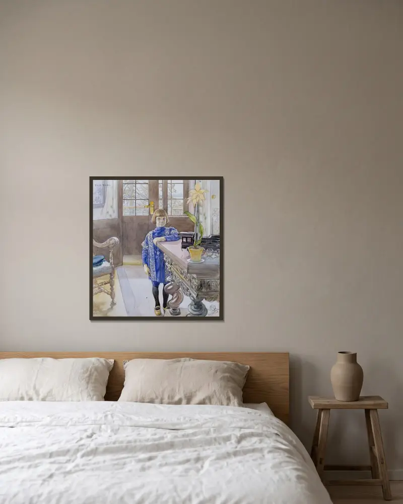 Porträtt av Tage Thiel av Carl Larsson inramad på en vägg