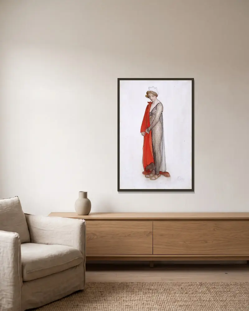 Rot und Schwarz von Carl Larsson gerahmt an einer Wand