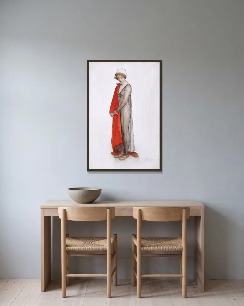 Rot und Schwarz von Carl Larsson gerahmt an einer Wand