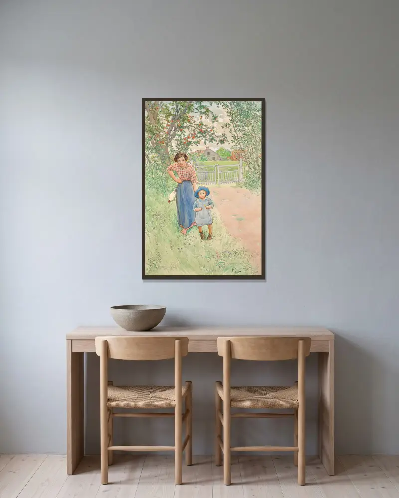 Säg hej till gentlemannen! av Carl Larsson inramad på en vägg