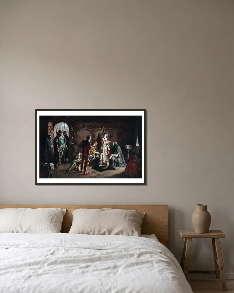 Sten Sture den äldre befriar den fångna danska drottningen Kristina från Vadstena kloster av Carl Larsson inramad på en vägg
