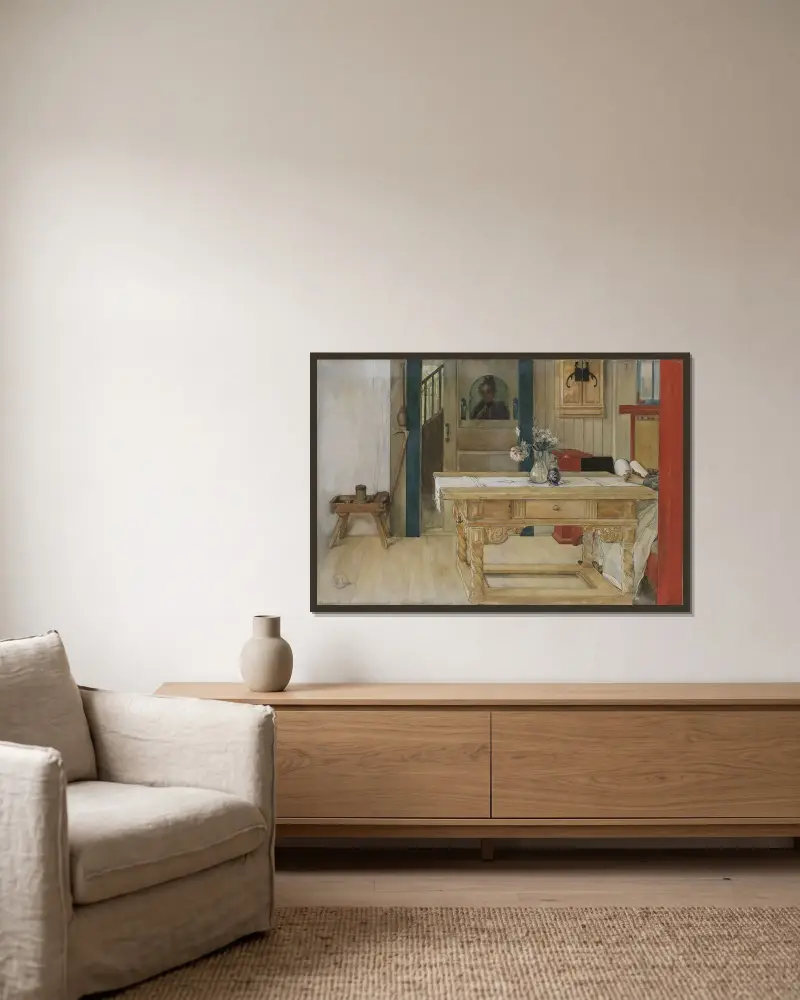 Sonntagsruhe von Carl Larsson gerahmt an einer Wand