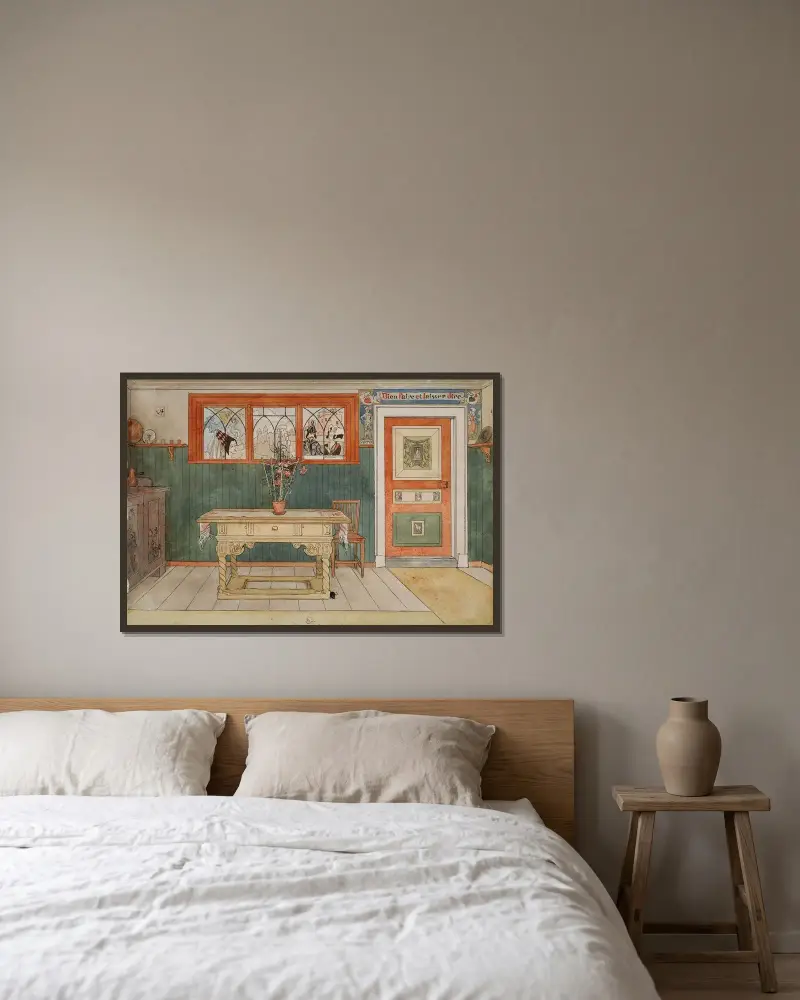 Der Speisesaal von Carl Larsson gerahmt an einer Wand