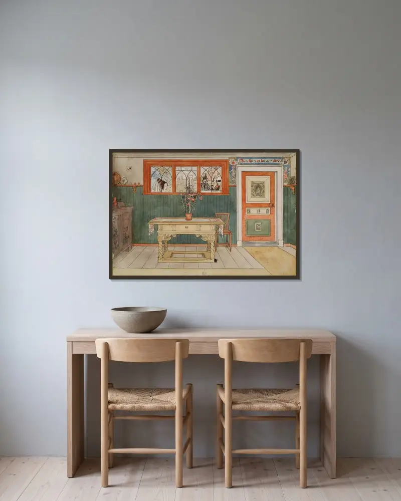 Der Speisesaal von Carl Larsson gerahmt an einer Wand