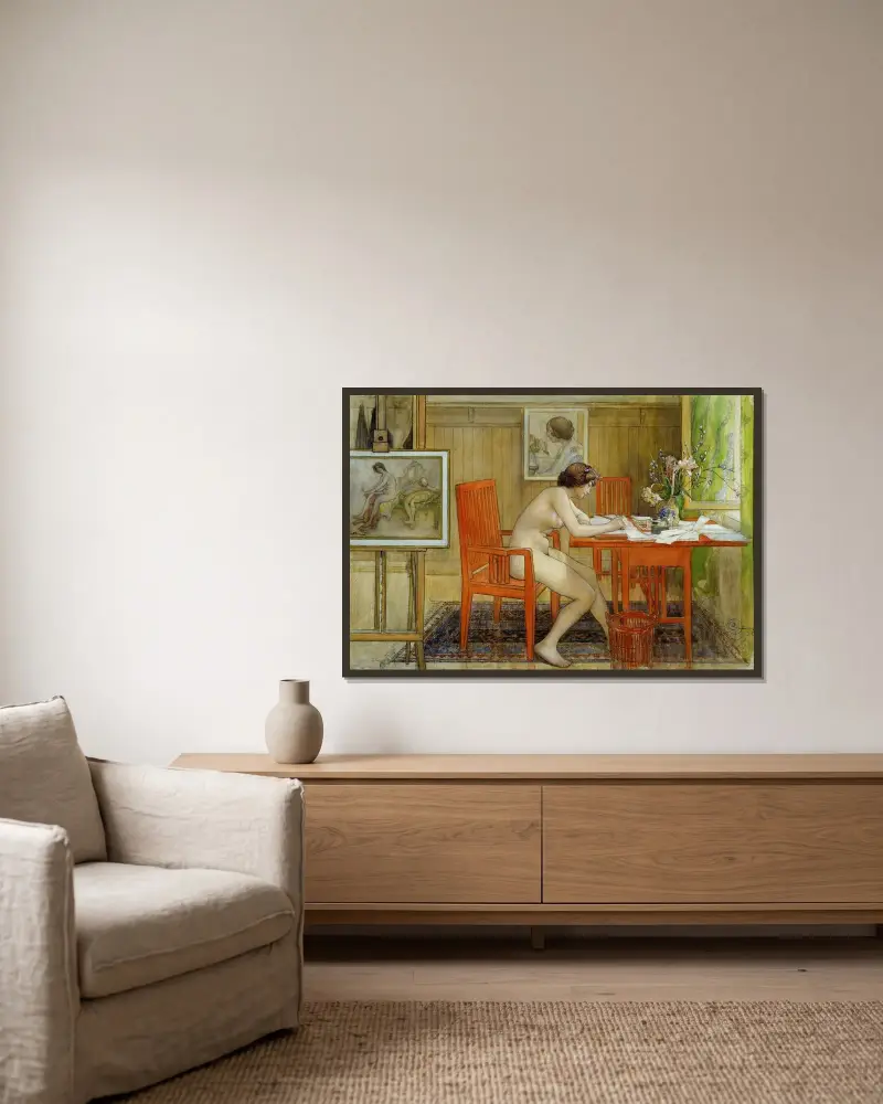 Model pisząca pocztówkę, Carl Larsson w ramie na ścianie