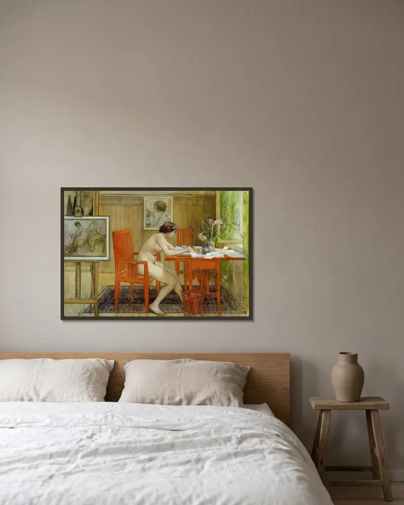 Model pisząca pocztówkę, Carl Larsson w ramie na ścianie
