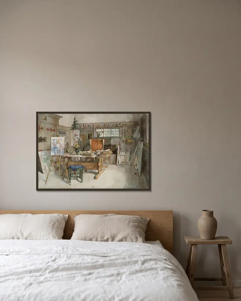 Das Atelier – Nr. 2 von Carl Larsson gerahmt an einer Wand