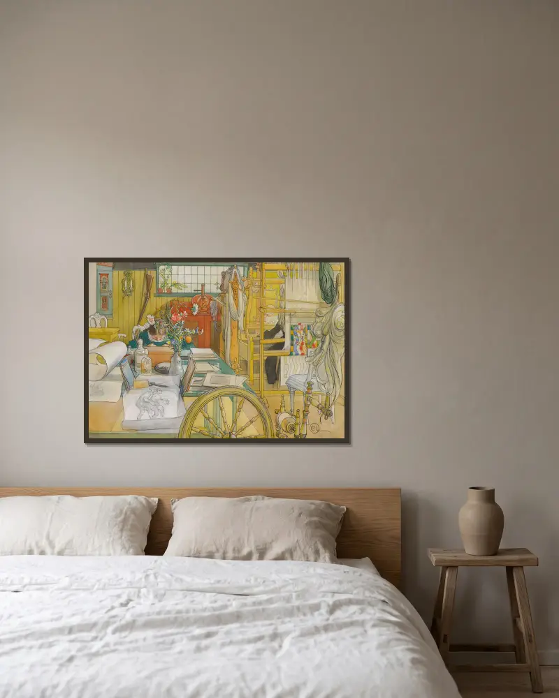 Die Werkstatt von Carl Larsson gerahmt an einer Wand