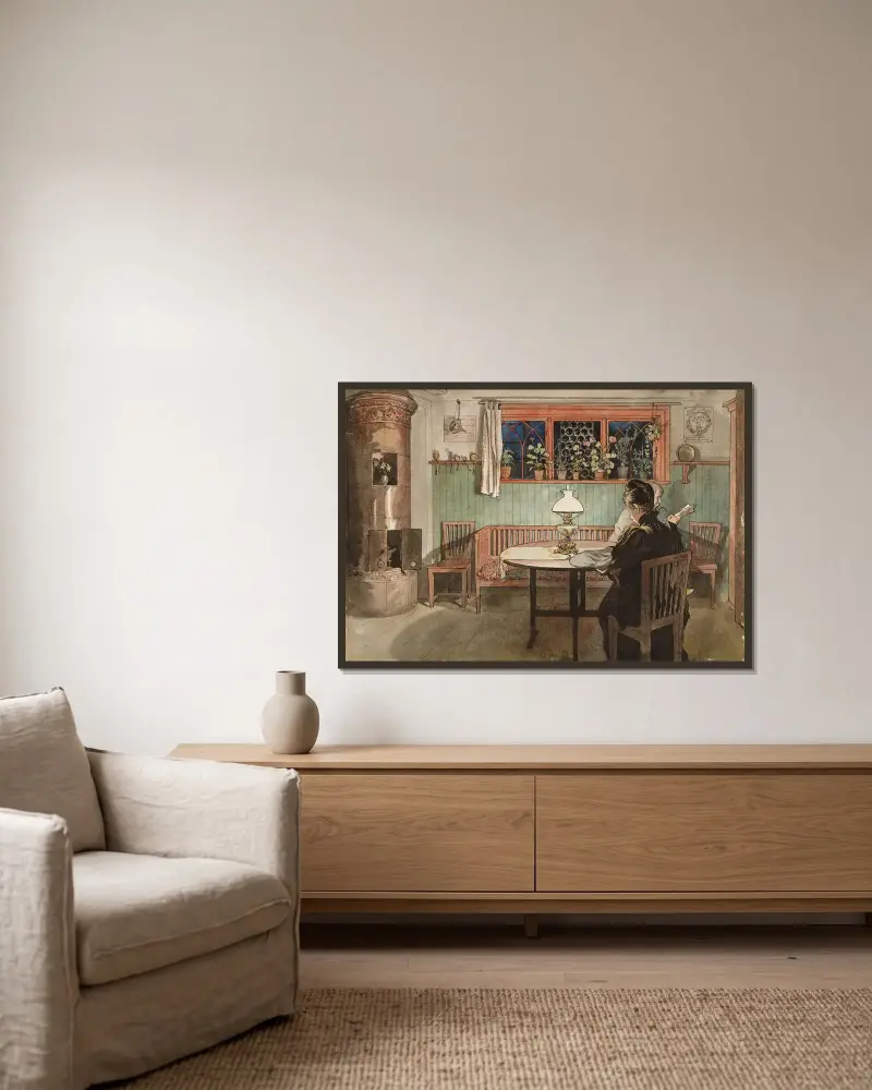 När barnen gått och lagt sig av Carl Larsson inramad på en vägg