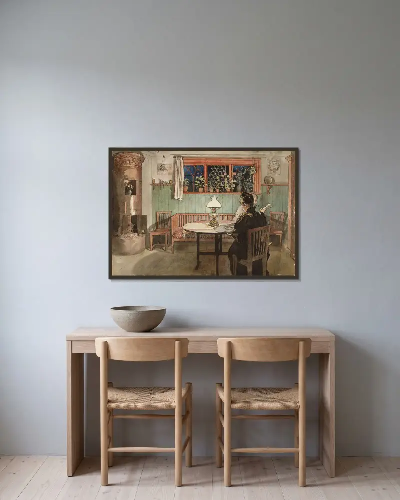 När barnen gått och lagt sig av Carl Larsson inramad på en vägg