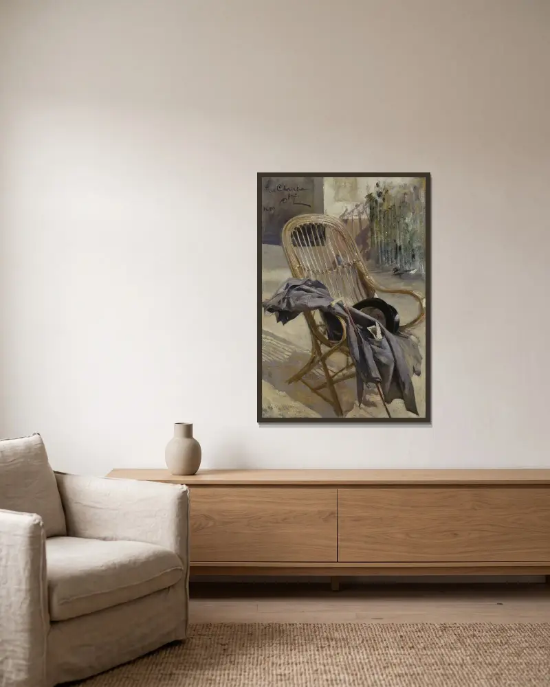 Rottingstol. Studie för Modern konst av Carl Larsson inramad på en vägg
